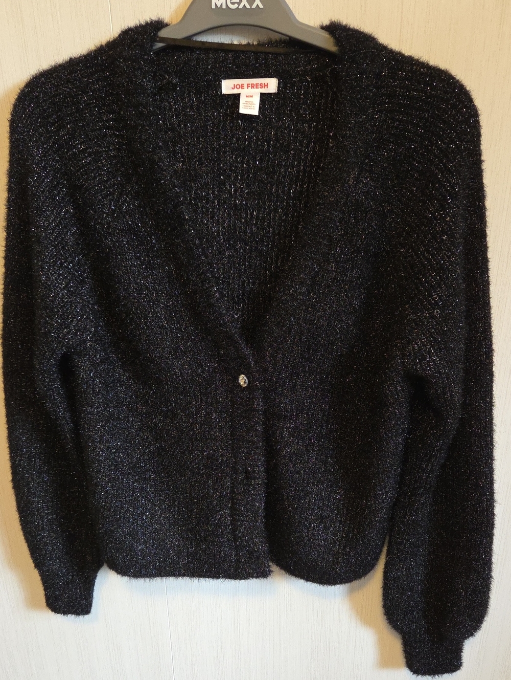 Joe Fresh Black Shimmer V-Neck Single-Button Cardigan